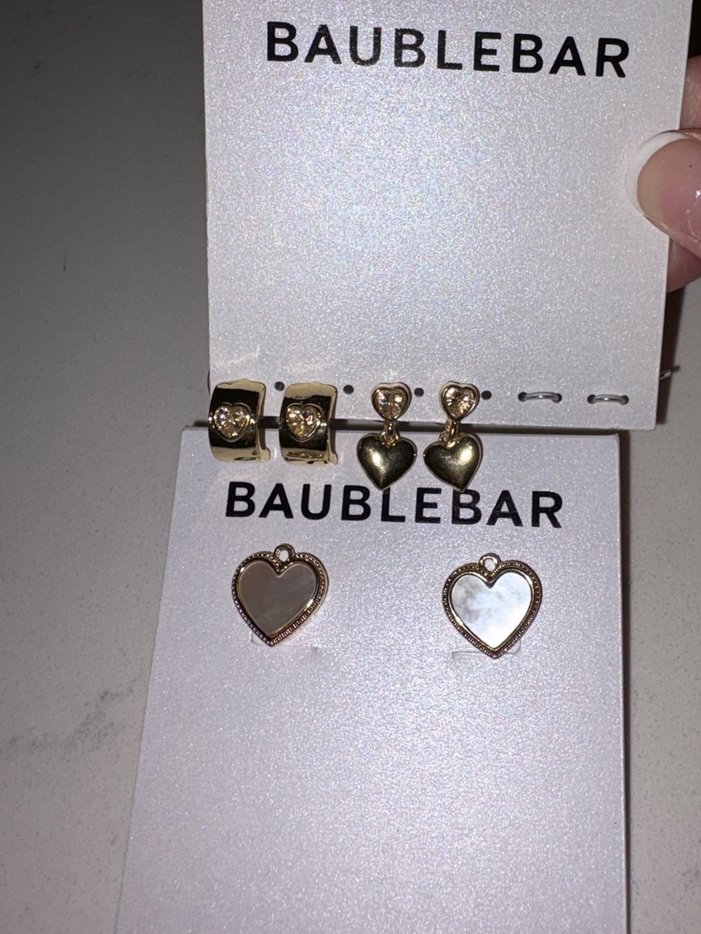 BaubleBar Gold Heart Earring Set with Mother-of-Pearl Hearts